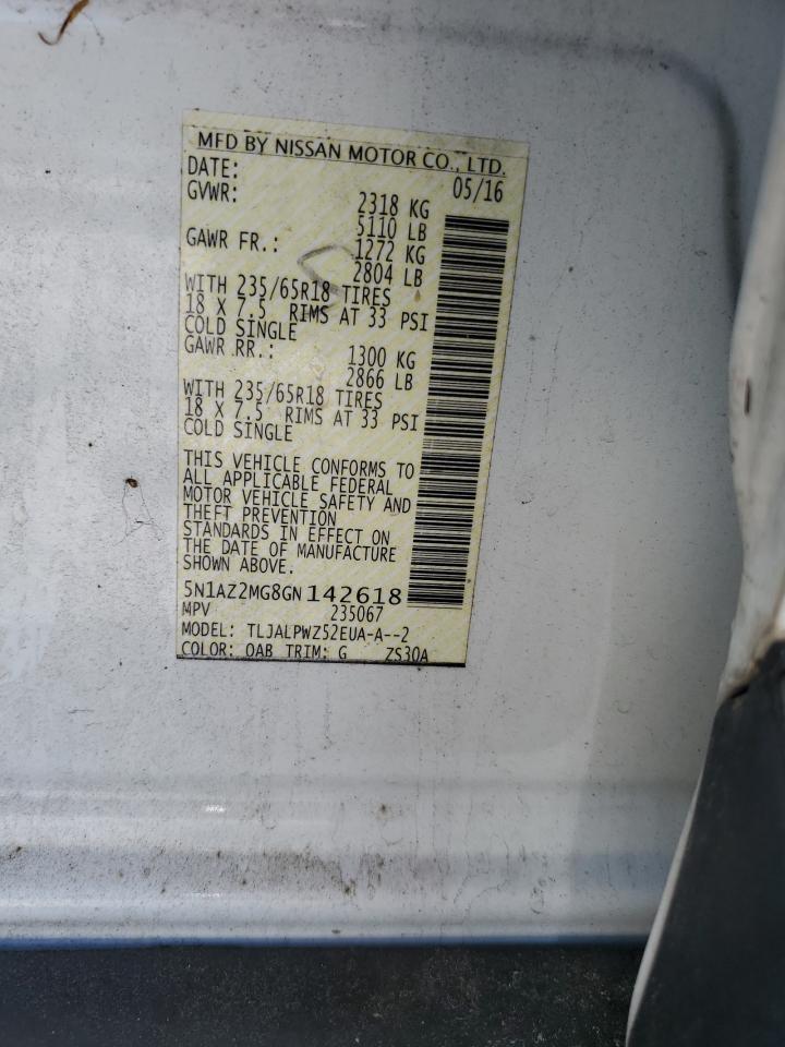 5N1AZ2MG8GN142618 NISSAN MURANO 2016