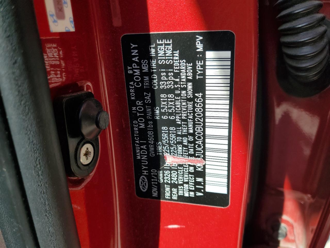 2011 Hyundai Tucson Gls VIN: KM8JUCAC0BU208664 Lot: 53300725