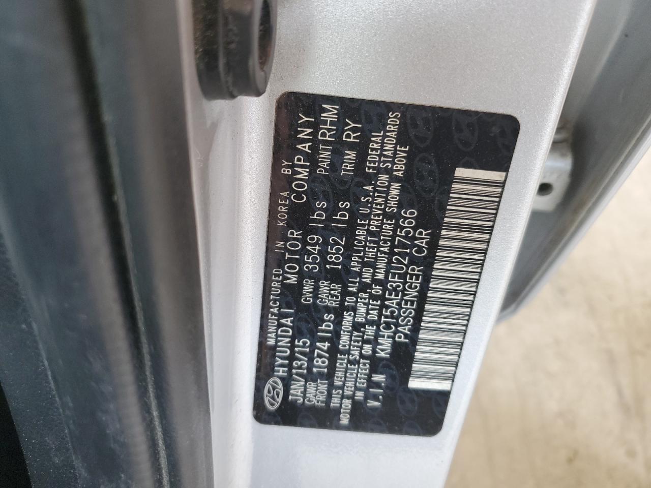 2015 Hyundai Accent Gs VIN: KMHCT5AE3FU217566 Lot: 55283015