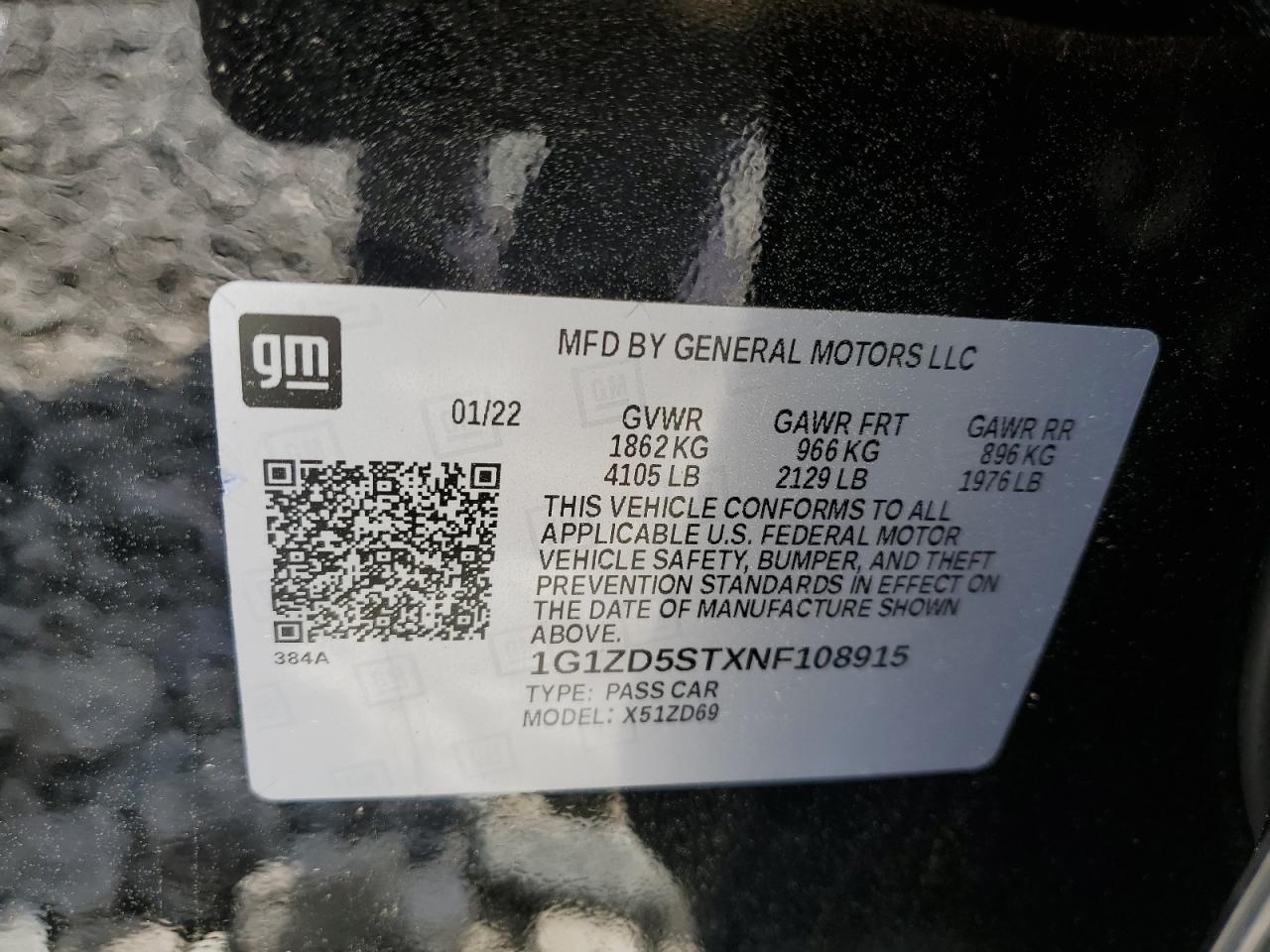 1G1ZD5STXNF108915 CHEVROLET MALIBU 2022
