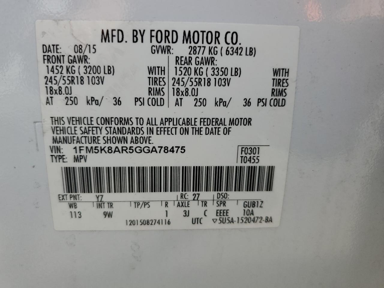 1FM5K8AR5GGA78475 FORD EXPLORER 2016