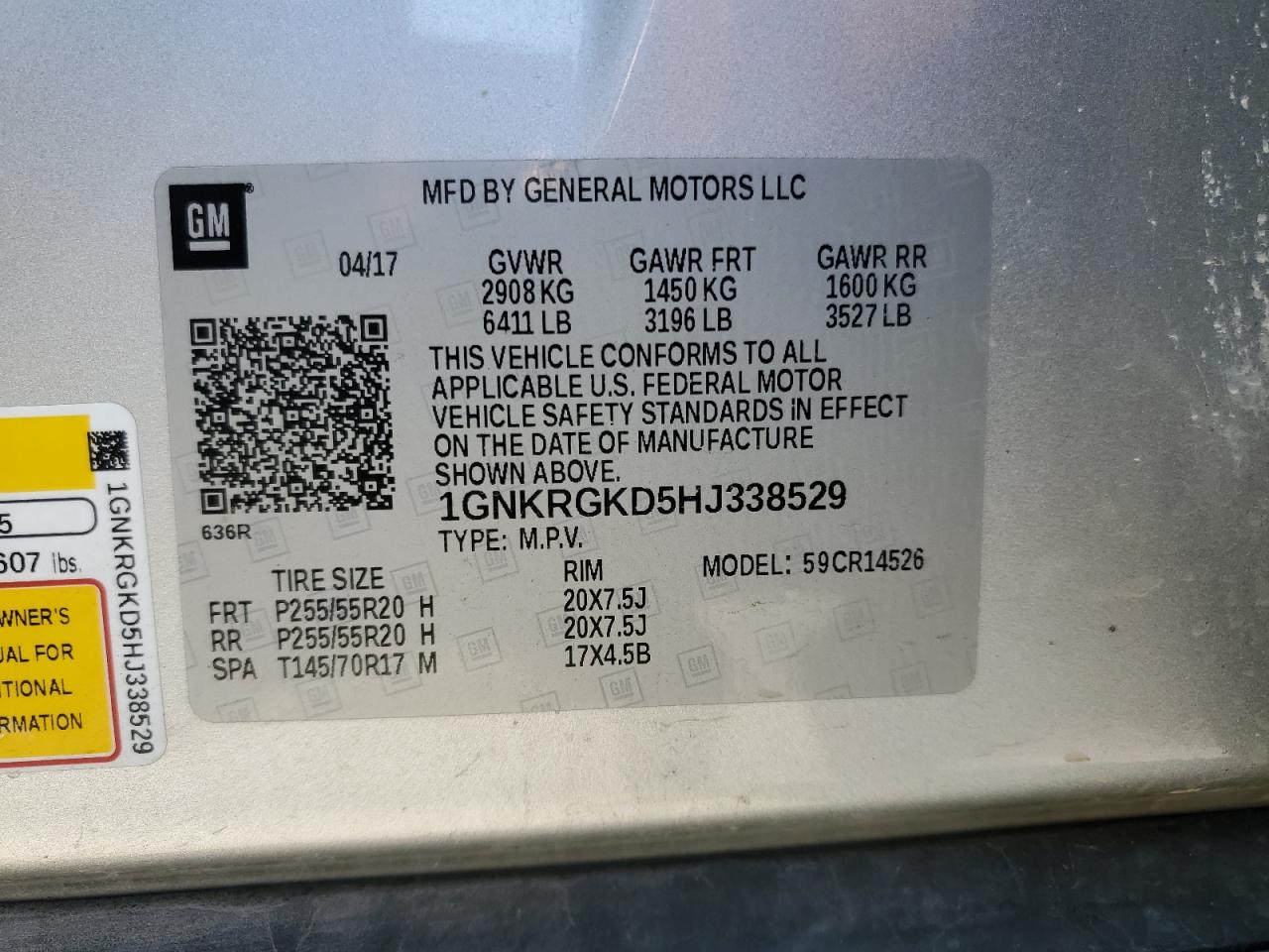1GNKRGKD5HJ338529 CHEVROLET TRAVERSE 2017