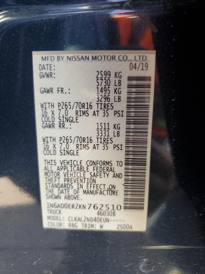 1N6AD0ER2KN762510 NISSAN FRONTIER 2019