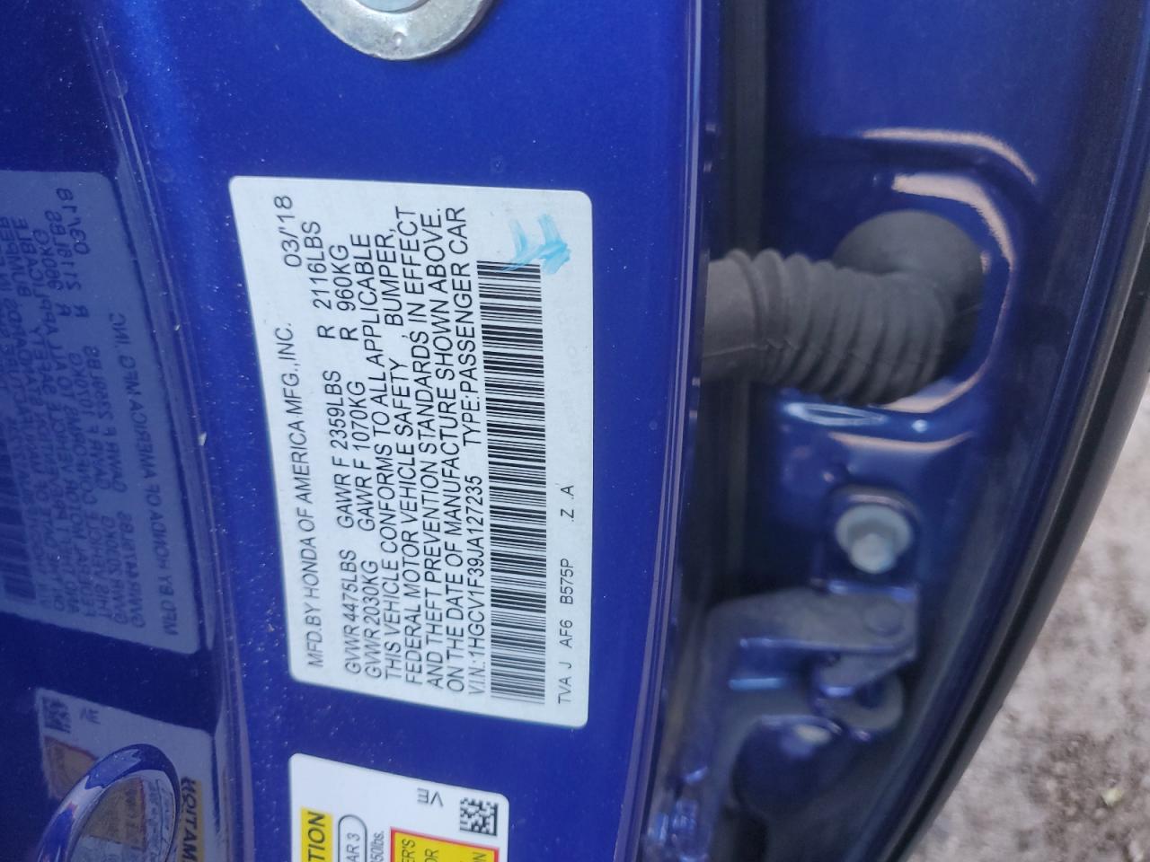 1HGCV1F39JA127235 HONDA ACCORD 2018