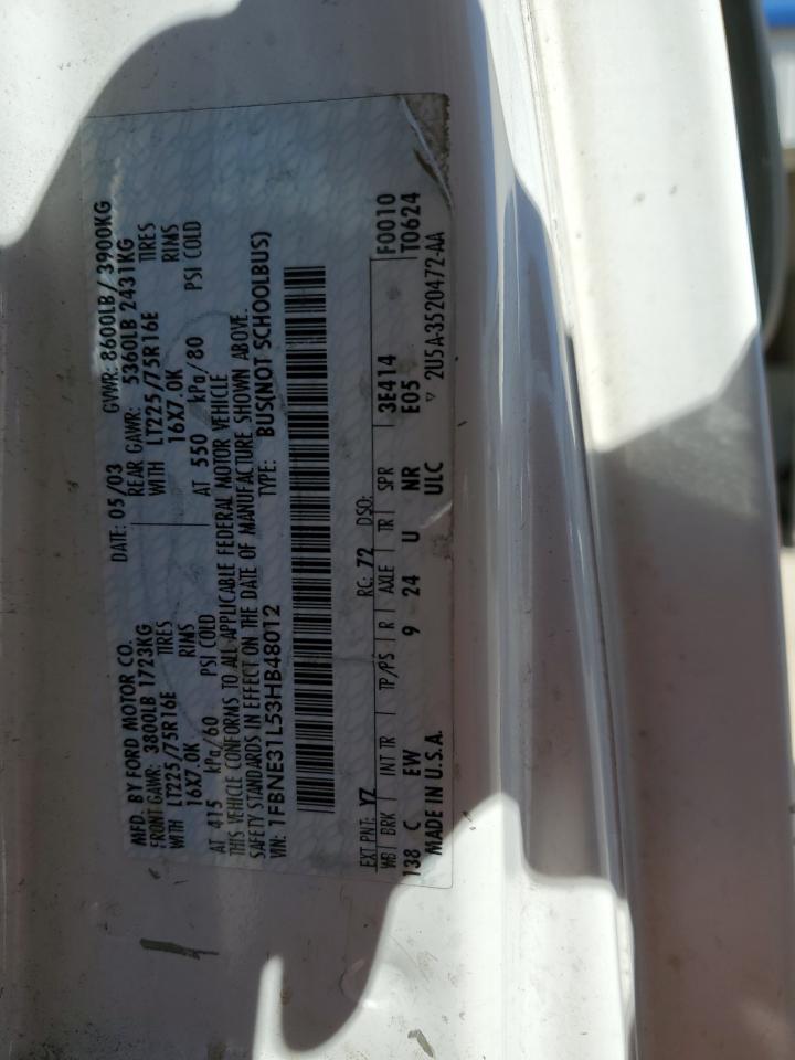 2003 Ford Econoline E350 Super Duty Wagon VIN: 1FBNE31L53HB48012 Lot: 52528655