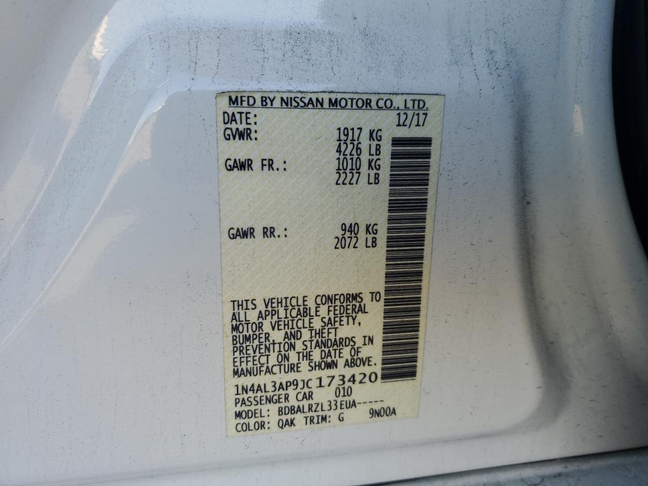1N4AL3AP9JC173420 NISSAN ALTIMA 2018
