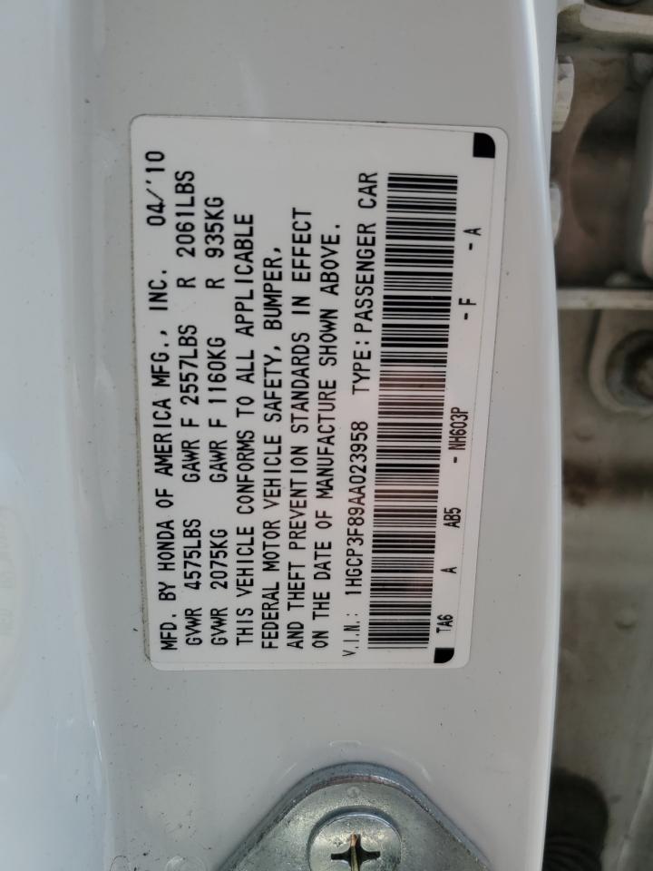 2010 Honda Accord Exl VIN: 1HGCP3F89AA023958 Lot: 53943025