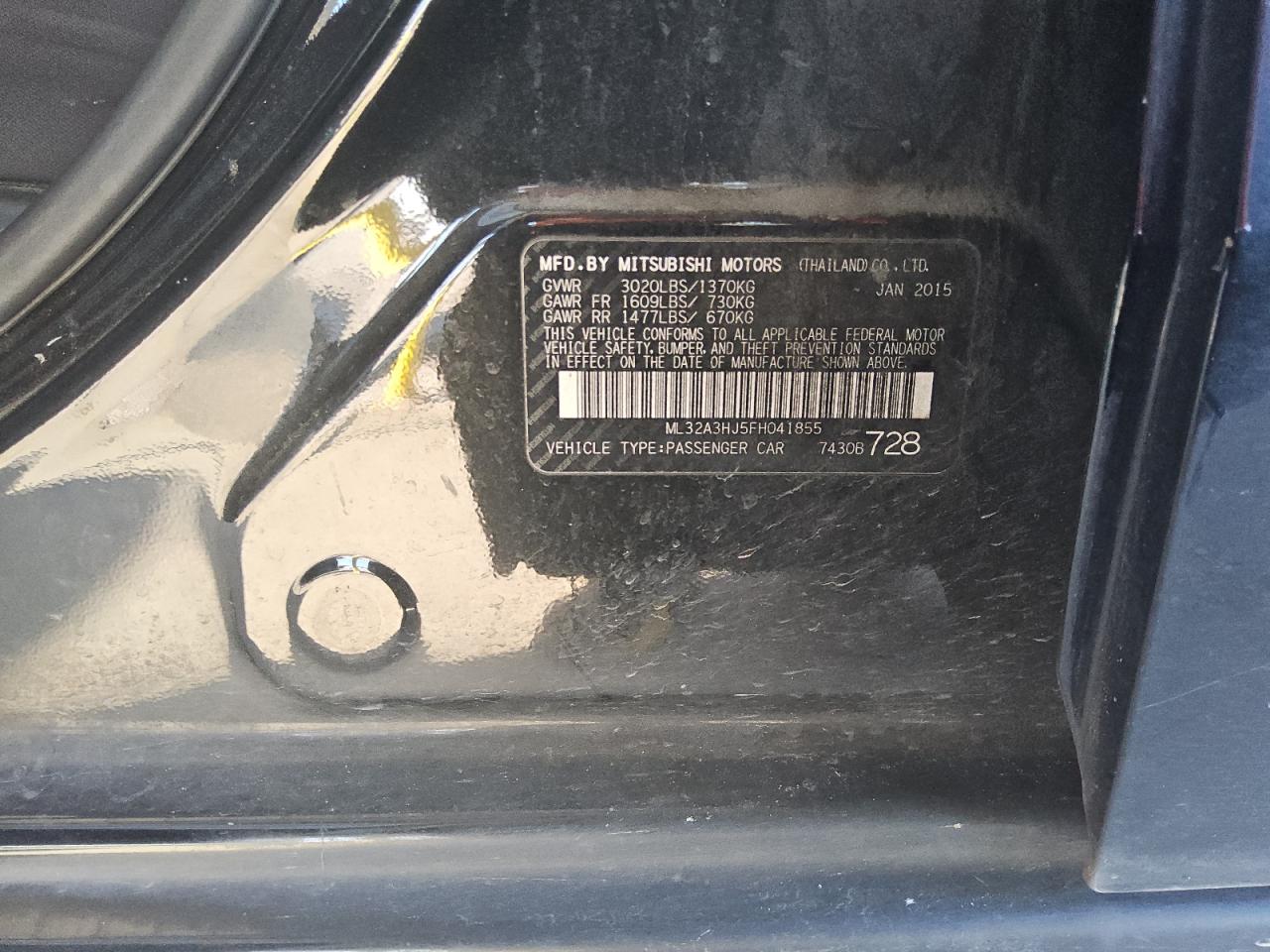 2015 Mitsubishi Mirage De VIN: ML32A3HJ5FH041855 Lot: 52599775