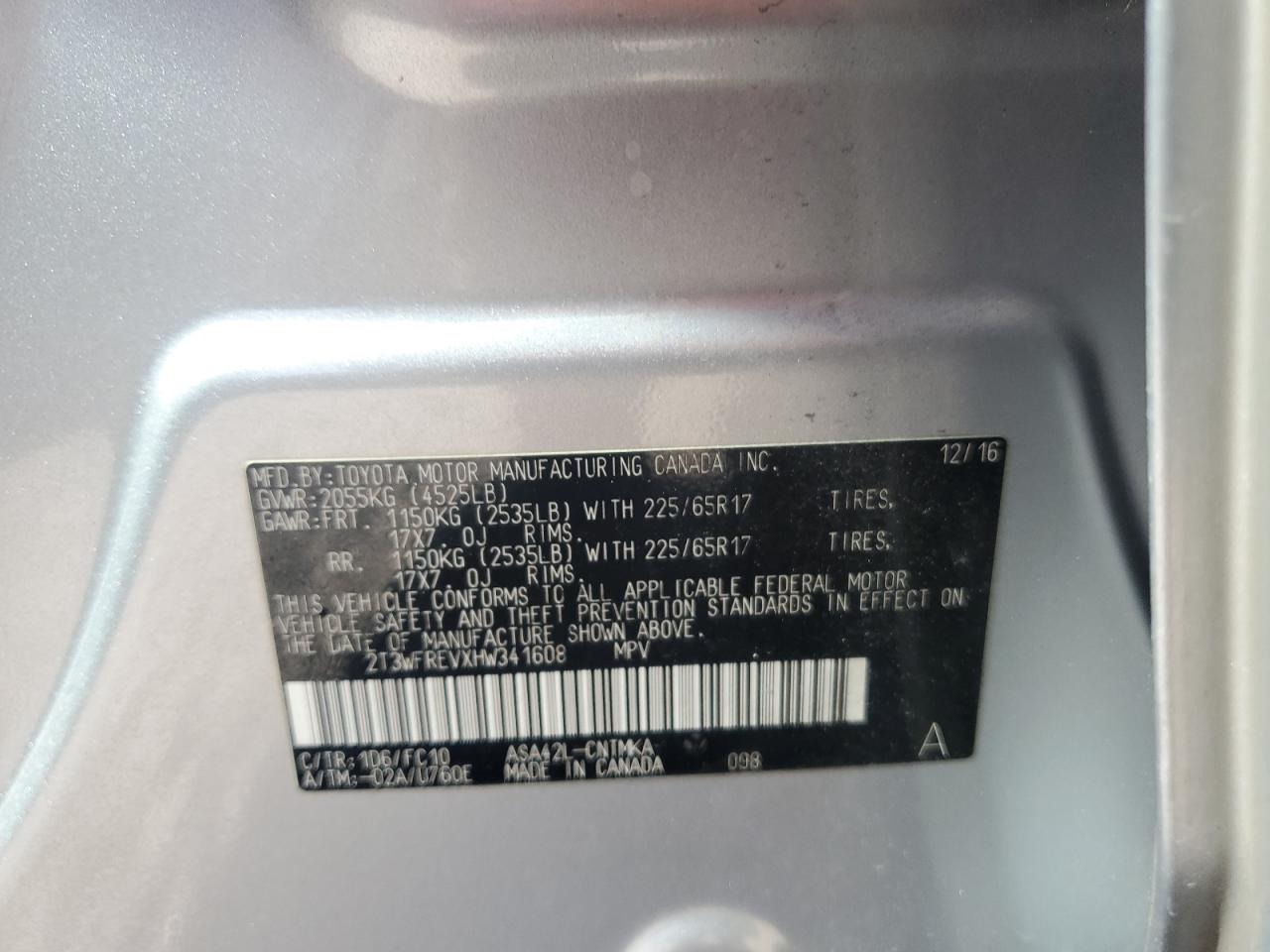 2t3wfrevxhw341608 2T3WFREVXHW341608 2017 Toyota Rav4 Xle