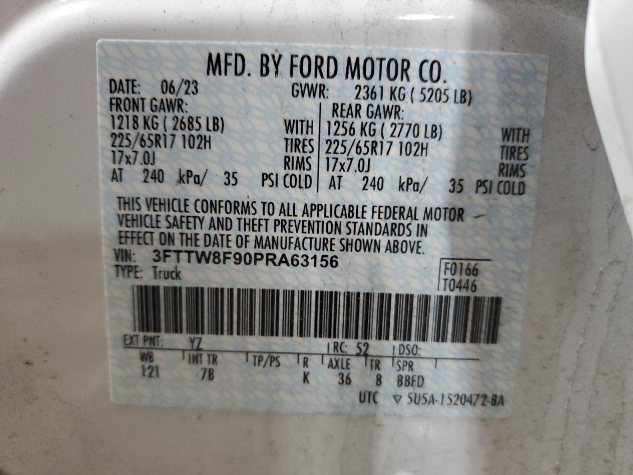 2023 Ford Maverick Xl VIN: 3FTTW8F90PRA63156 Lot: 51825665