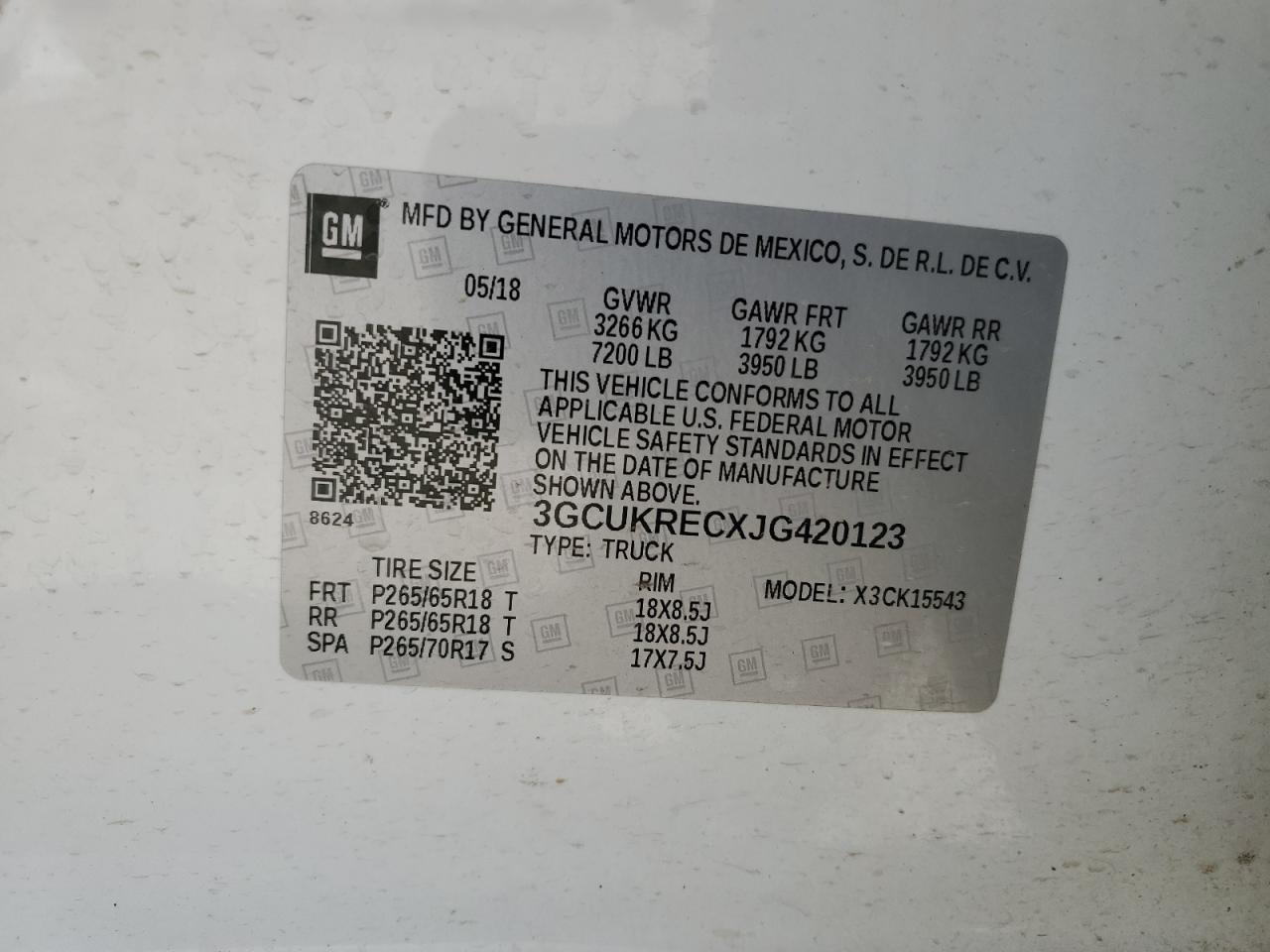 2018 Chevrolet Silverado K1500 Lt VIN: 3GCUKRECXJG420123 Lot: 53539385