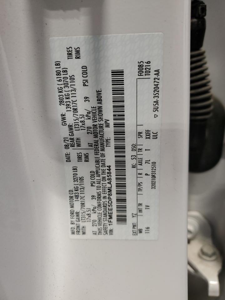 2021 Ford Bronco Base VIN: 1FMEE5DP8MLA85844 Lot: 52760995
