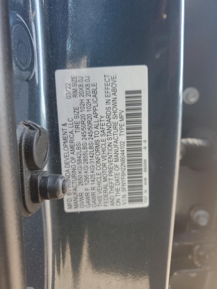 5FNYF6H22NB044102 HONDA PILOT 2022