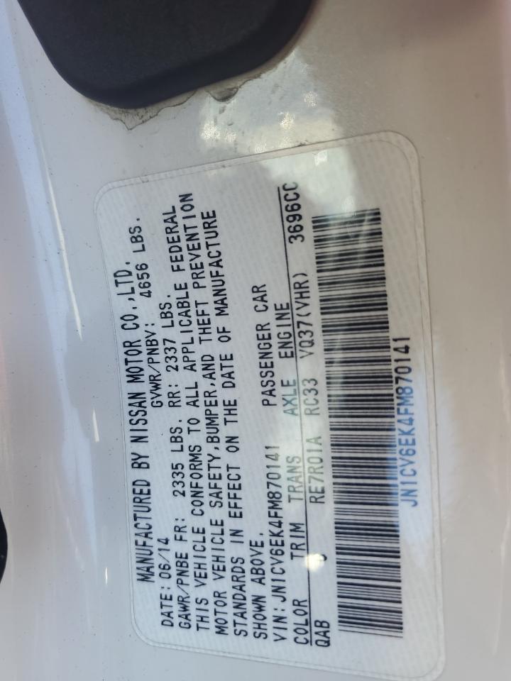 2015 Infiniti Q60 Journey VIN: JN1CV6EK4FM870141 Lot: 52648095