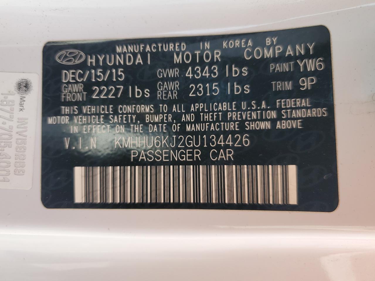 2016 Hyundai Genesis Coupe 3.8 R-Spec VIN: KMHHU6KJ2GU134426 Lot: 52458985
