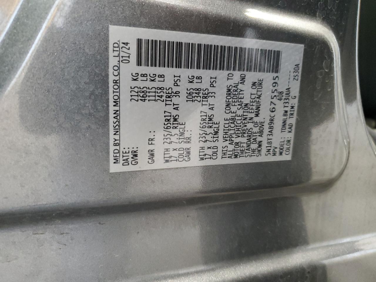 5N1BT3AB9RC675595 NISSAN ROGUE 2024