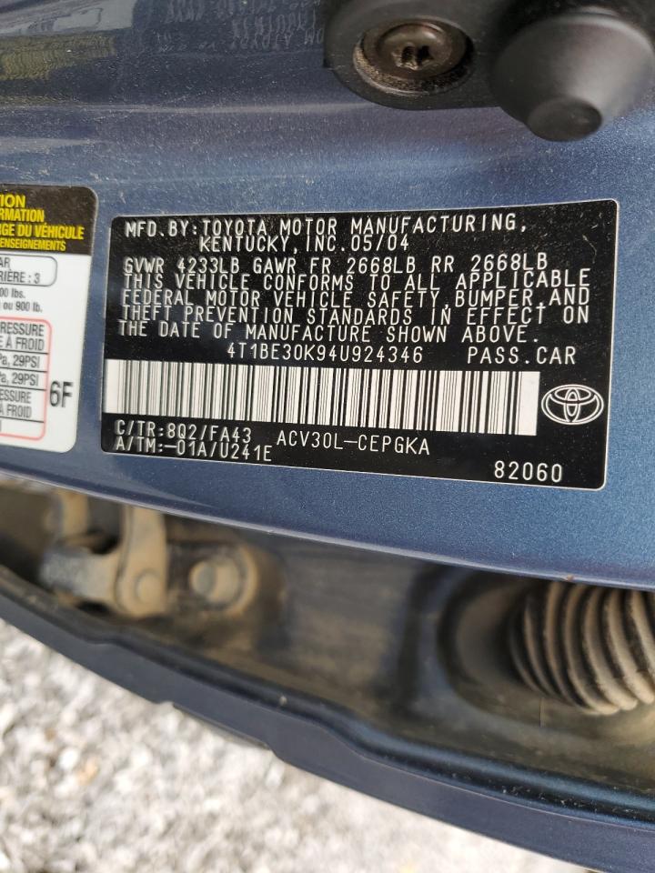 2004 Toyota Camry Le VIN: 4T1BE30K94U924346 Lot: 52570255
