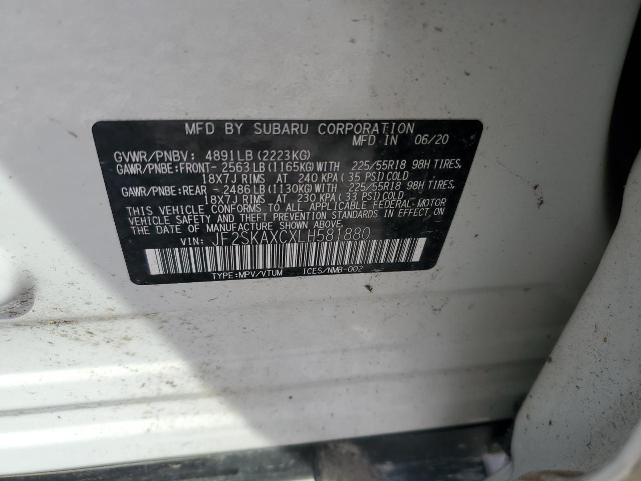2020 Subaru Forester Touring VIN: JF2SKAXCXLH581880 Lot: 53475805