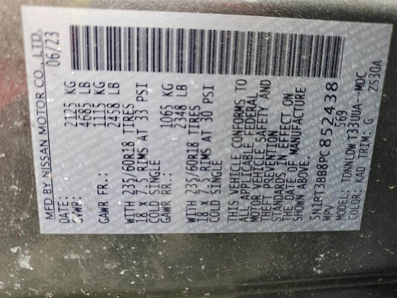 5N1BT3BB8PC852438 NISSAN ROGUE 2023