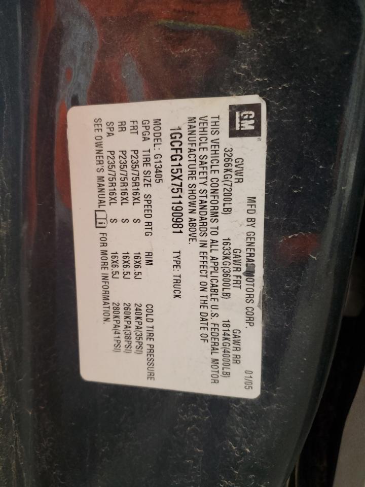 2005 Chevrolet Express G1500 VIN: 1GCFG15X751190981 Lot: 53664565