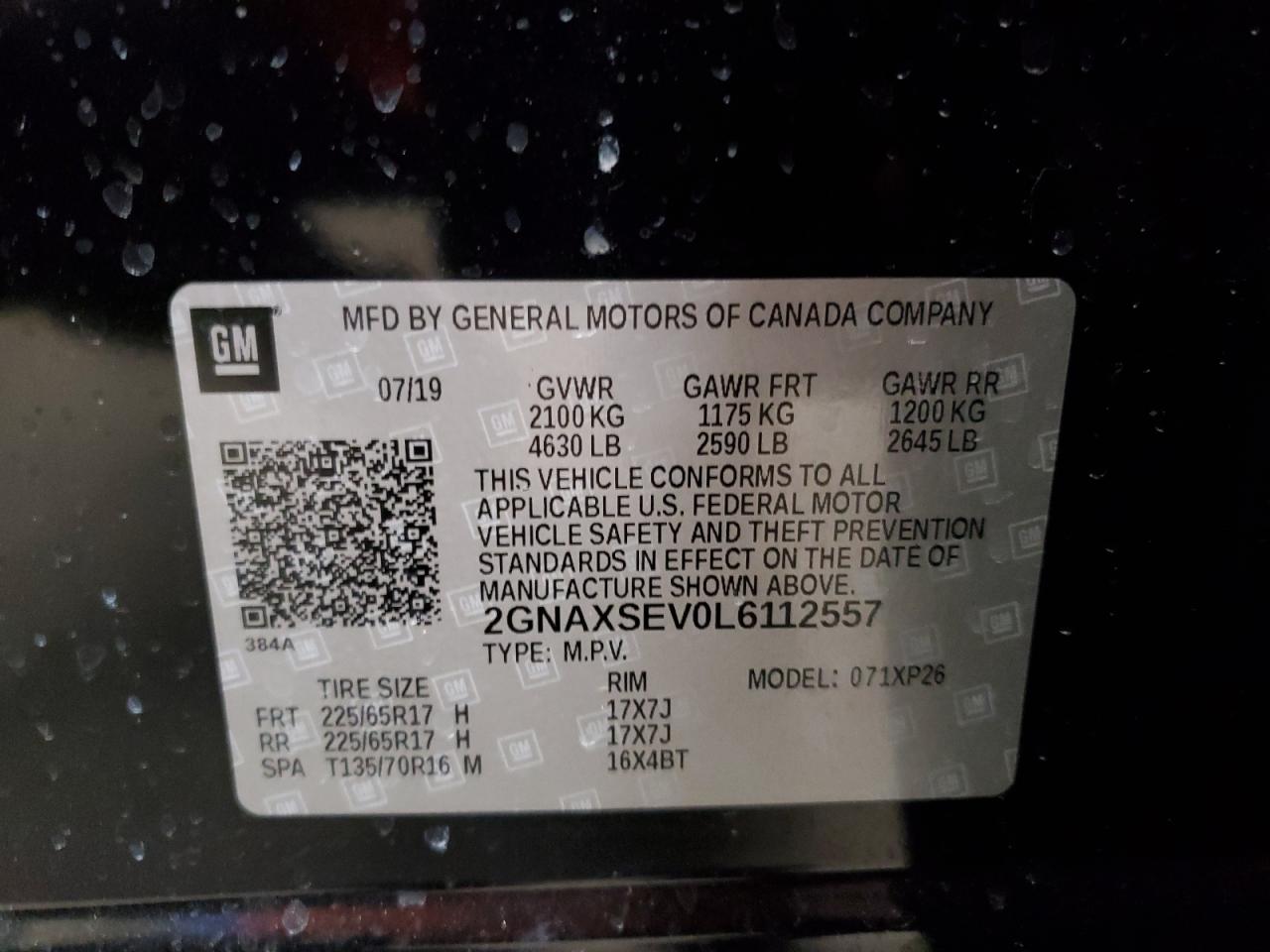 2GNAXSEV0L6112557 CHEVROLET EQUINOX 2020