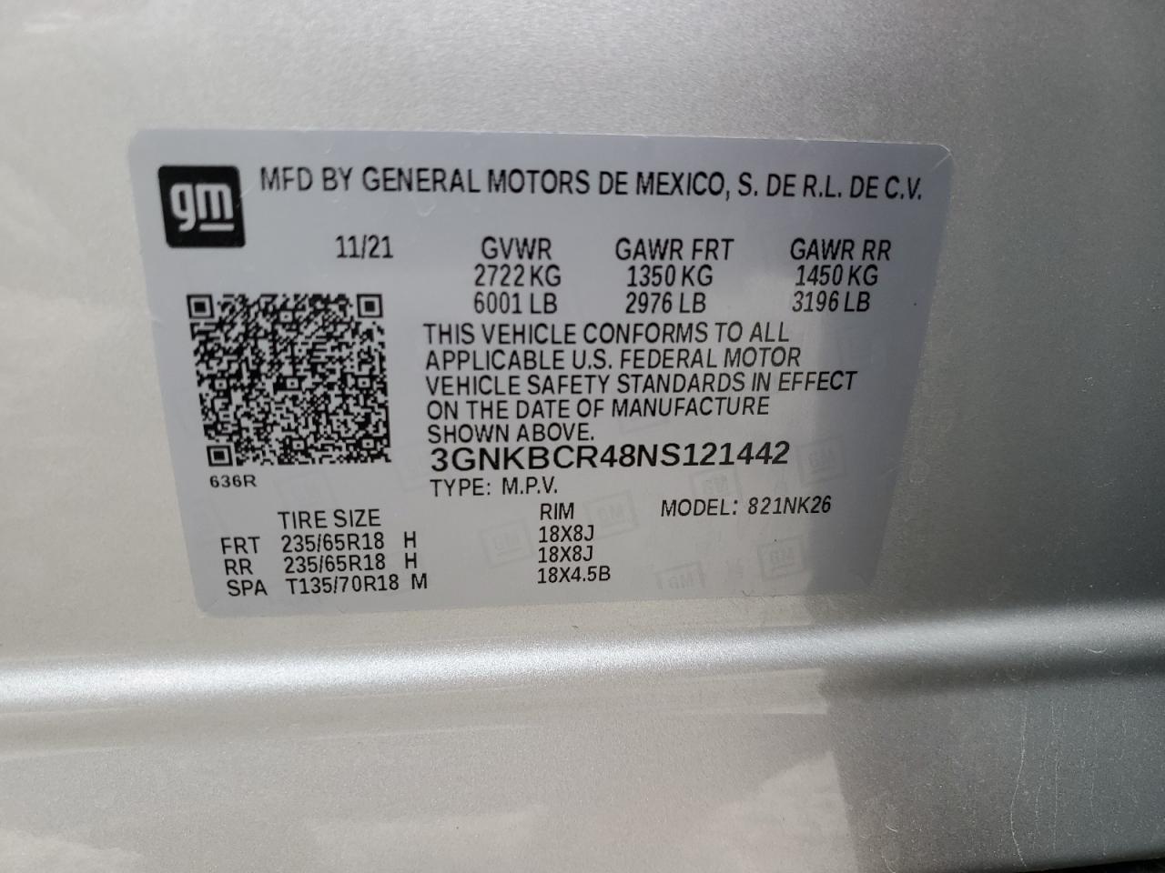 2022 Chevrolet Blazer 2Lt VIN: 3GNKBCR48NS121442 Lot: 55264195