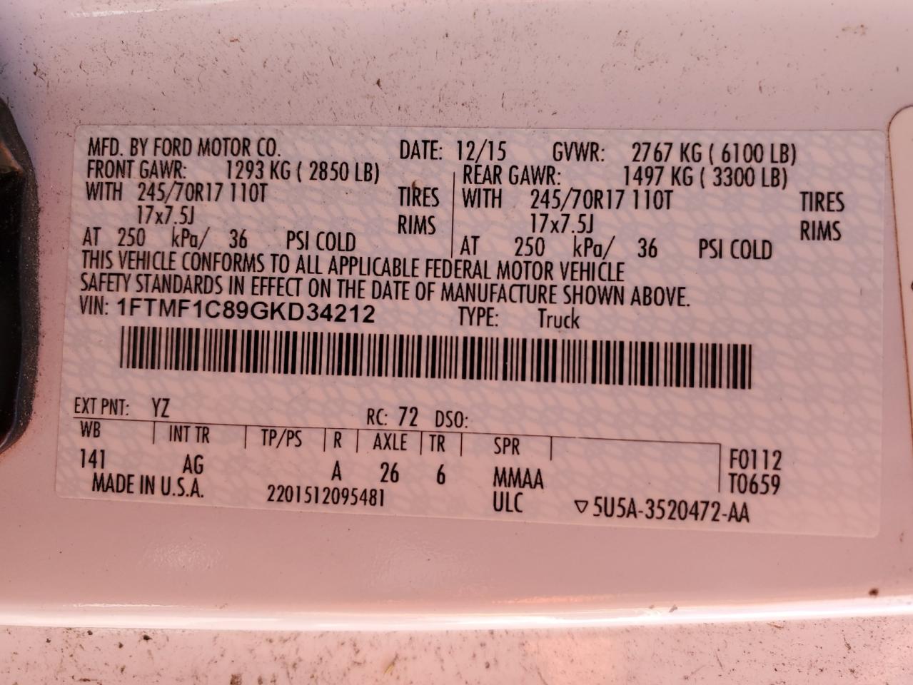 1FTMF1C89GKD34212 FORD All Models 2016