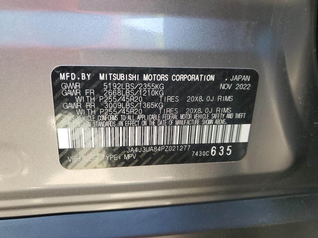 2023 Mitsubishi Outlander Se VIN: JA4J3UA84PZ021277 Lot: 53884445