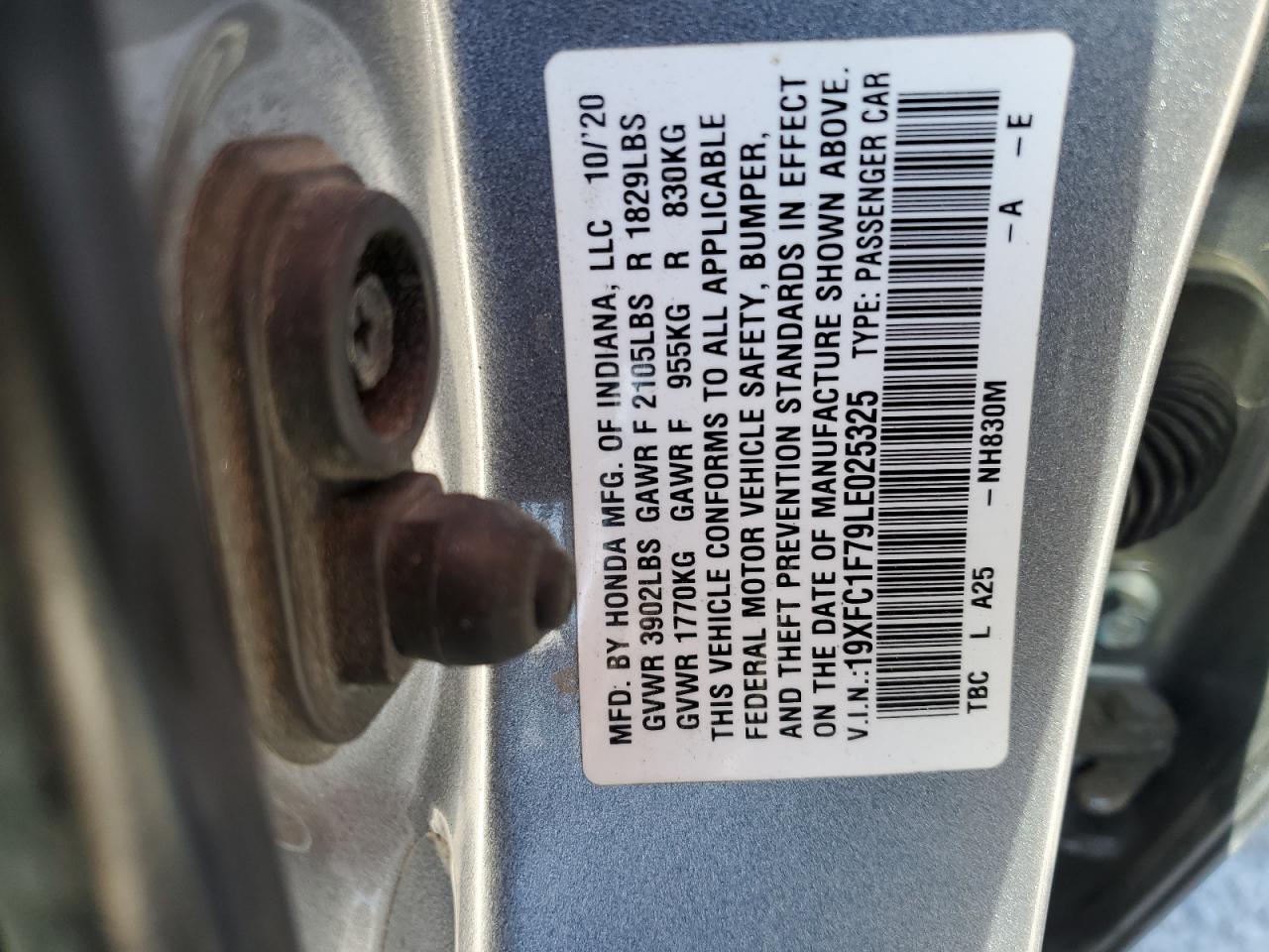 2020 Honda Civic Exl VIN: 19XFC1F79LE025325 Lot: 53350155