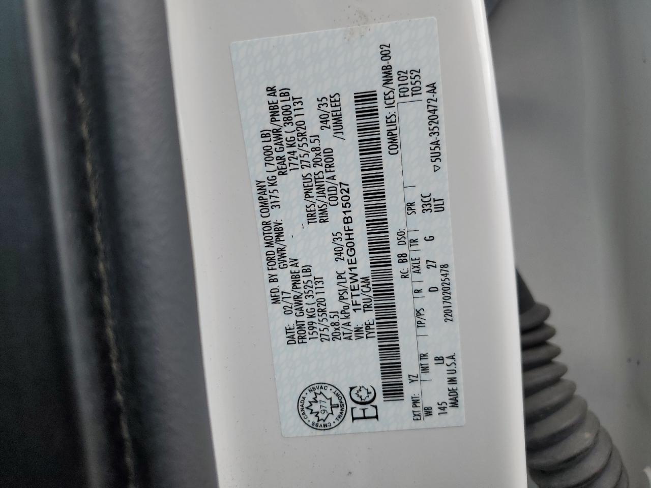 1FTEW1EG0HFB15027 FORD F-150 2017