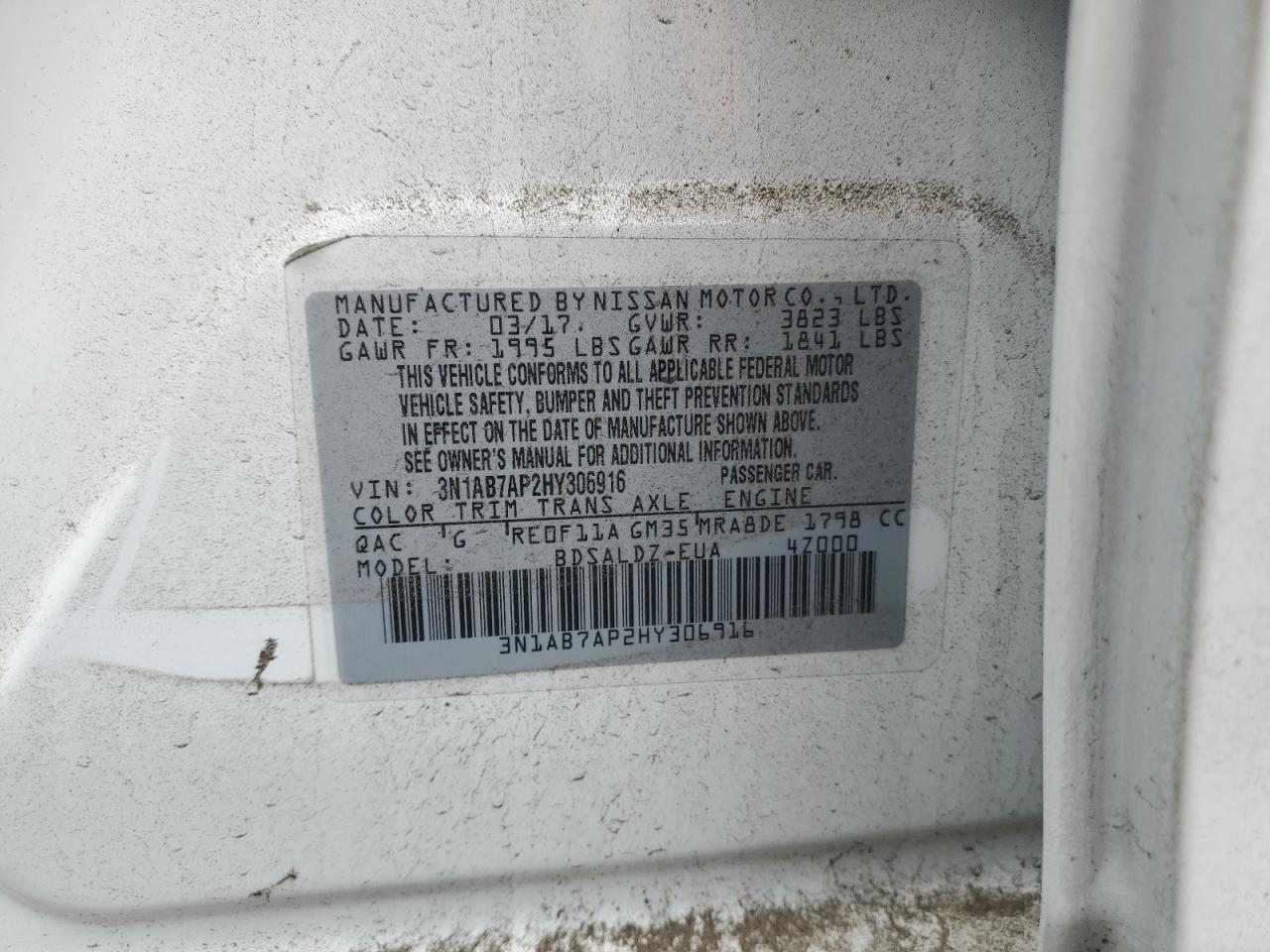 3N1AB7AP2HY306916 NISSAN SENTRA 2017