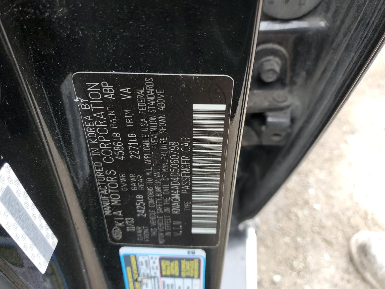 2013 Kia Optima Hybrid VIN: KNAGM4AD4D5060798 Lot: 52377775