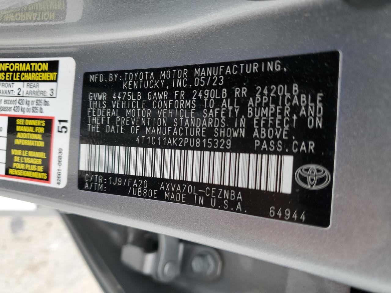 4t1c11ak2pu815329 4T1C11AK2PU815329 2023 Toyota Camry Le