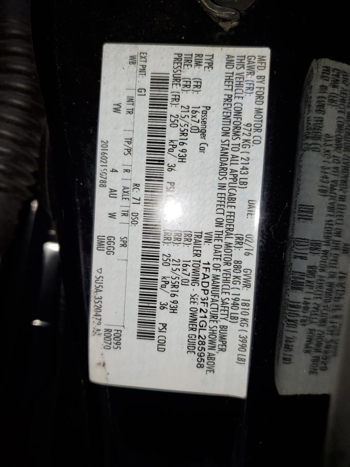 1FADP3F21GL285958 FORD FOCUS 2016