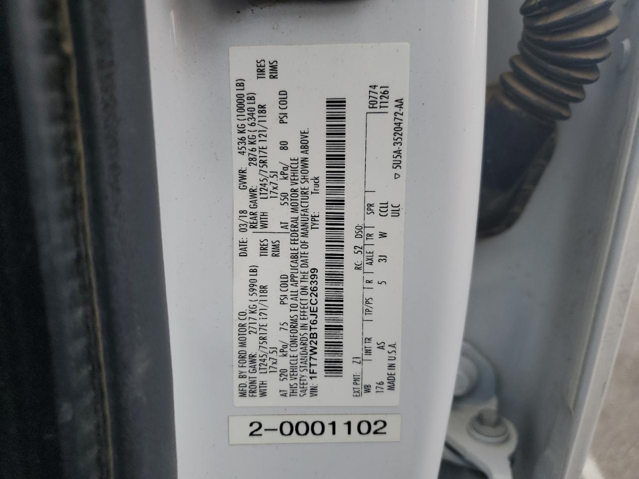 1FT7W2BT6JEC26399 FORD F250 2018