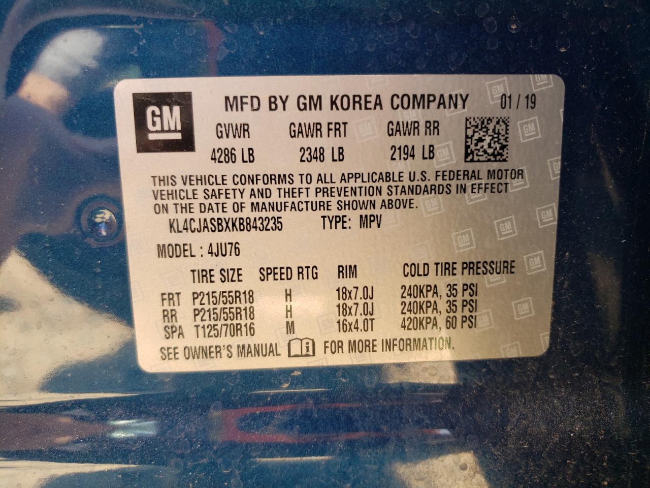 2019 Buick Encore Preferred VIN: KL4CJASBXKB843235 Lot: 55288885