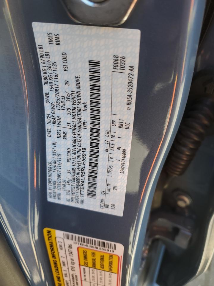 2024 Ford Ranger Raptor VIN: 1FTER4LR5RLE55919 Lot: 53183585