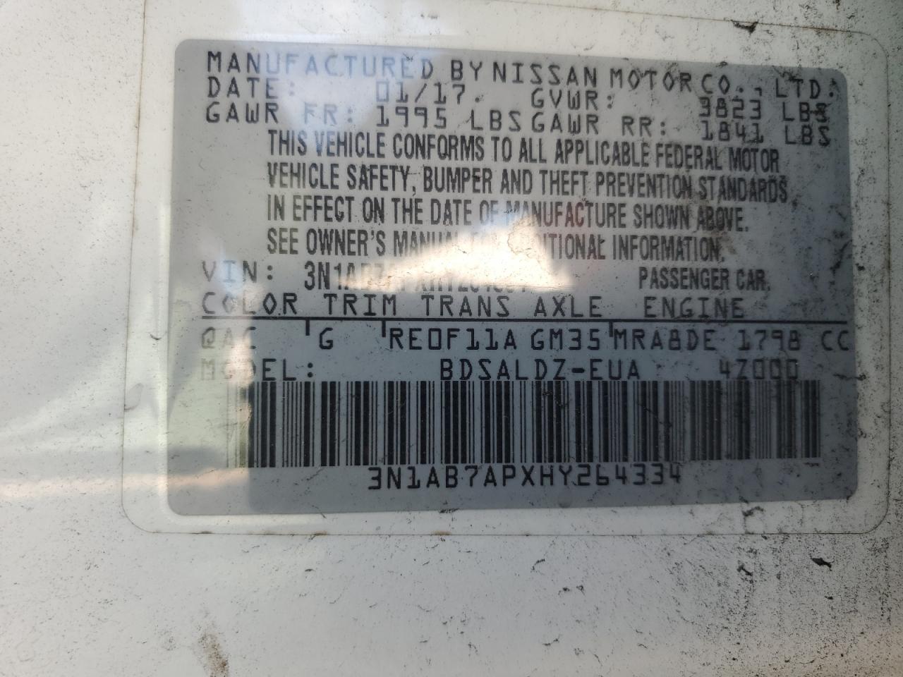 3N1AB7APXHY264334 NISSAN SENTRA 2017