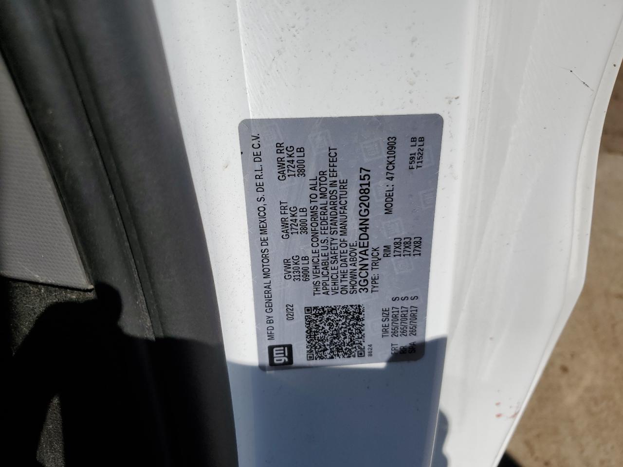2022 Chevrolet Silverado Ltd K1500 VIN: 3GCNYAED4NG208157 Lot: 53903145