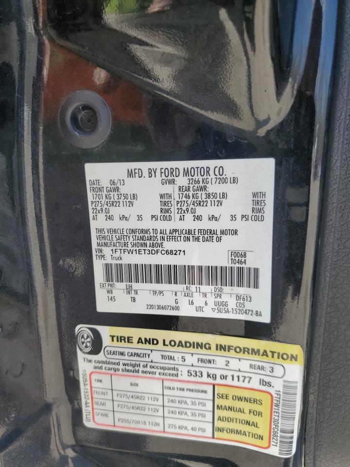 2013 Ford F150 Supercrew VIN: 1FTFW1ET3DF68271 Lot: 54520305