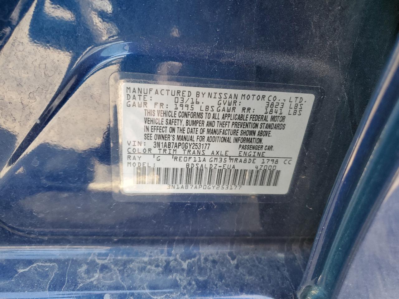 3N1AB7AP0GY253177 NISSAN SENTRA 2016