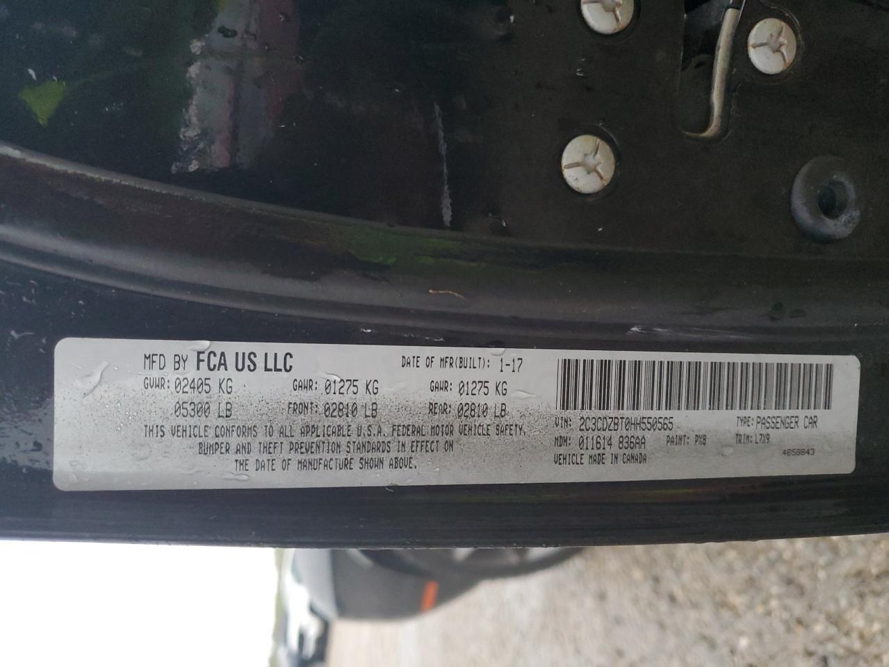 2017 Dodge Challenger R/T VIN: C3CDZBT0HH550565 Lot: 51508495