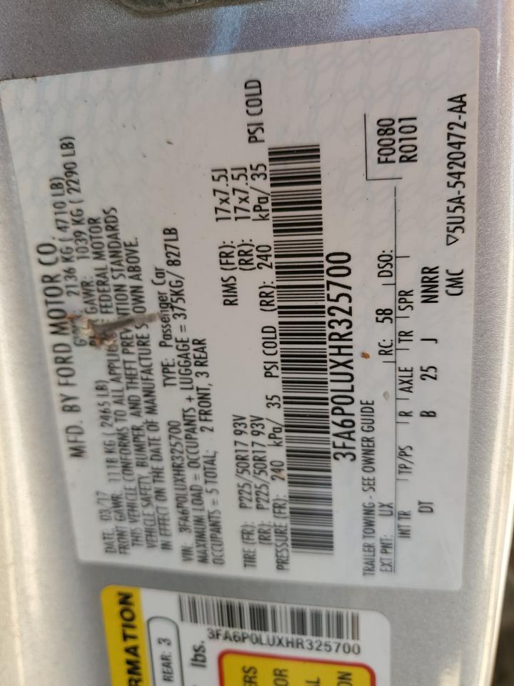 3FA6P0LUXHR325700 FORD FUSION 2017