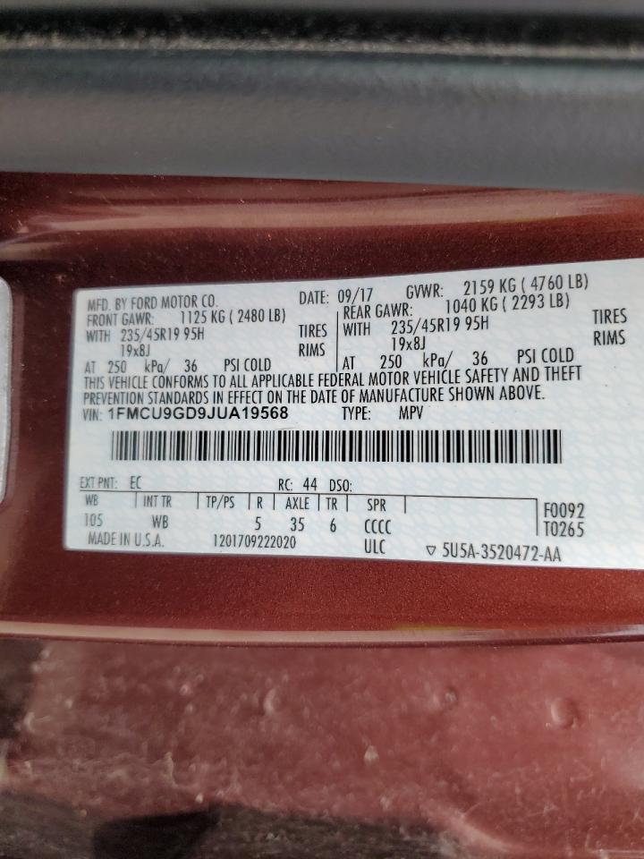 1FMCU9GD9JUA19568 FORD ESCAPE 2018