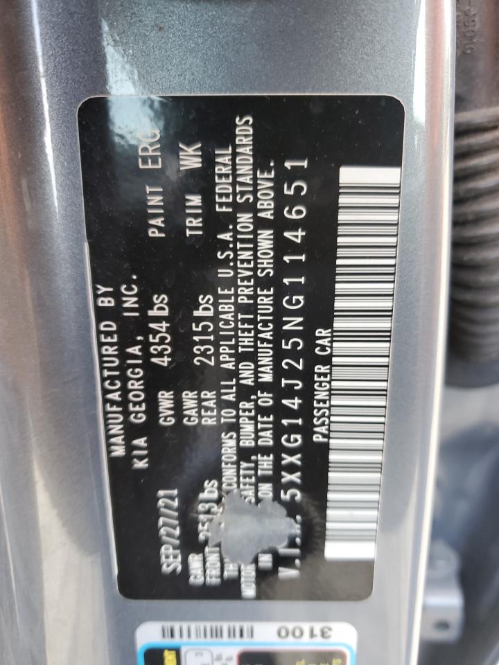 2022 Kia K5 Lxs VIN: 5XXG14J25NG114651 Lot: 54744445