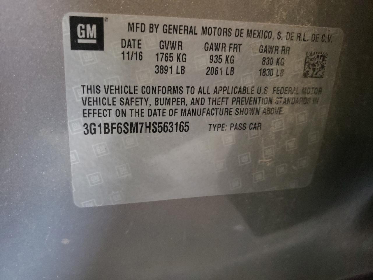 3G1BF6SM7HS563165 CHEVROLET CRUZE 2017