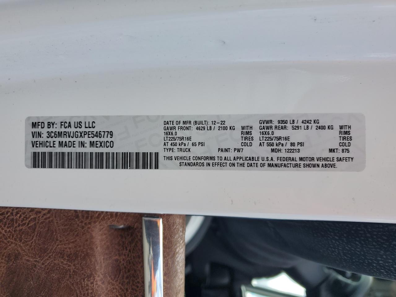 2023 Ram Promaster 3500 3500 High VIN: 3C6MRVJGXPE546779 Lot: 51338975