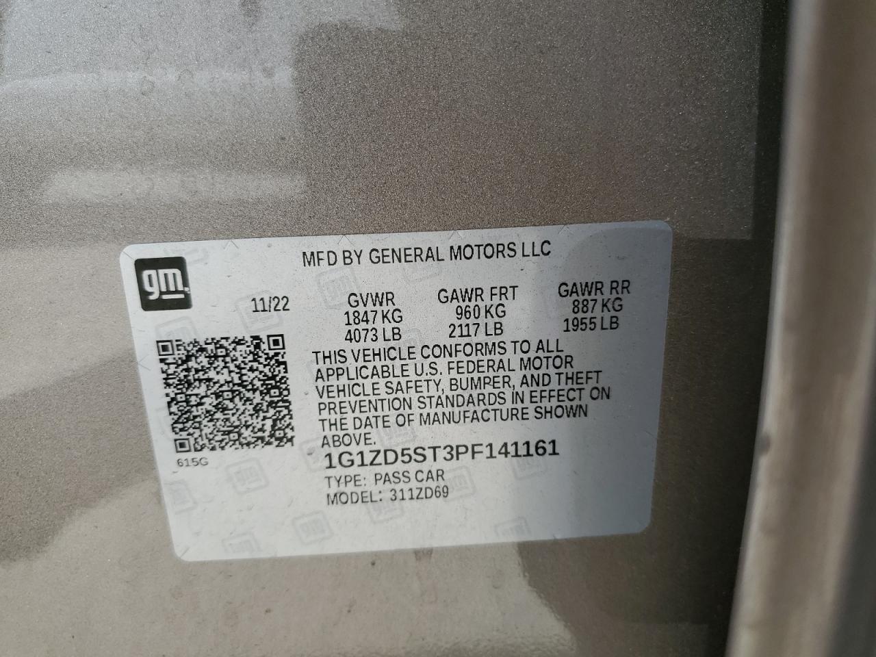 1G1ZD5ST3PF141161 CHEVROLET MALIBU 2023