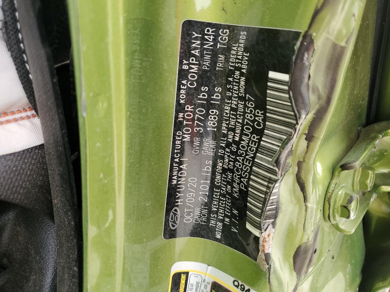 2021 Hyundai Venue Sel VIN: KMHRC8A30MU078567 Lot: 51780335