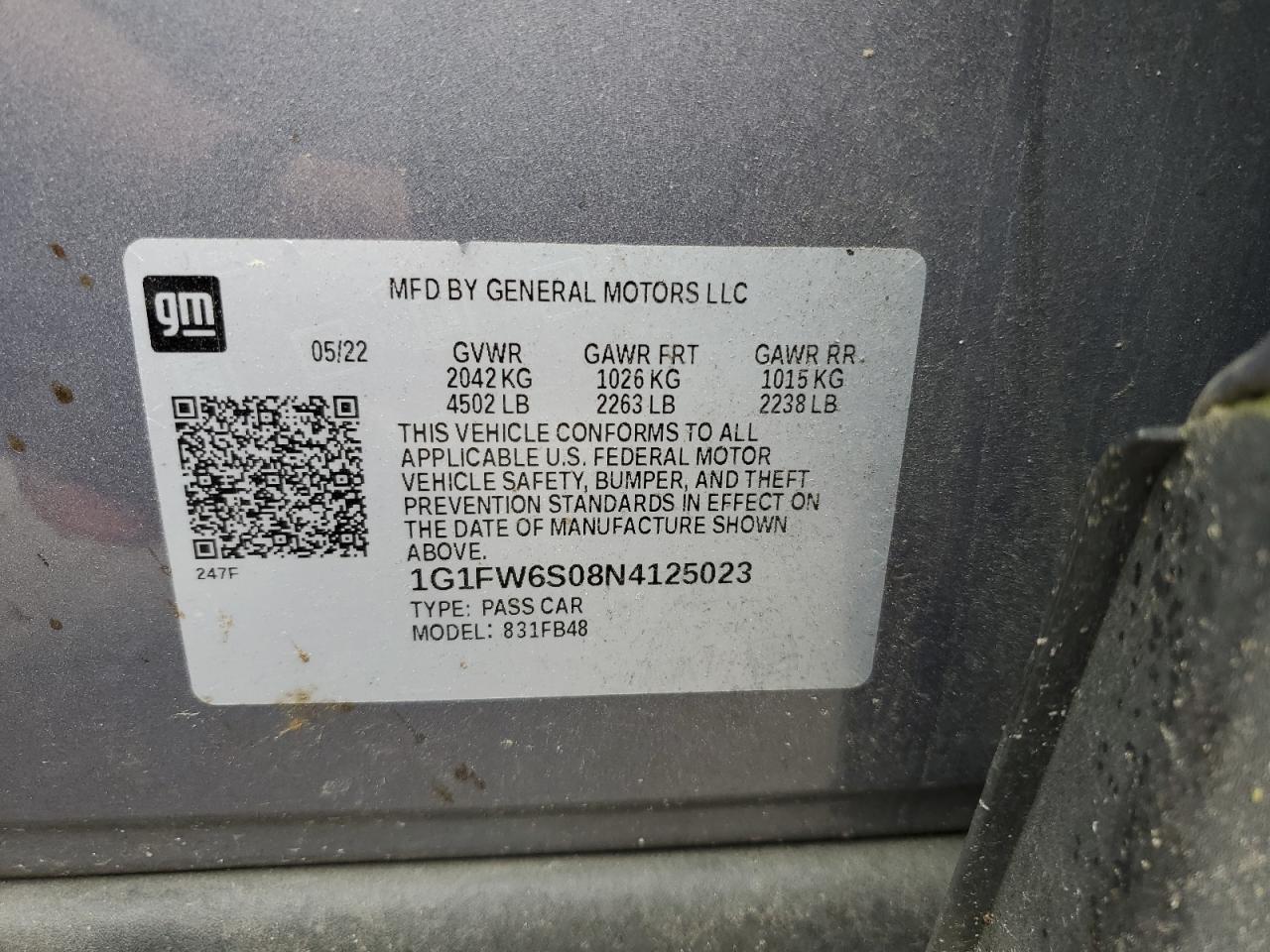 1G1FW6S08N4125023 CHEVROLET BOLT 2022